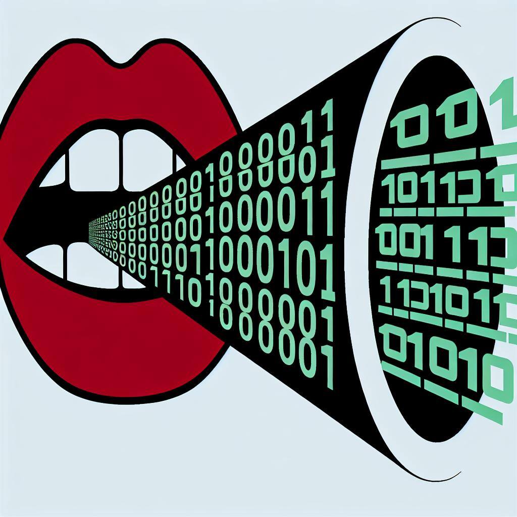 lips speak 0s and 1s into megaphone