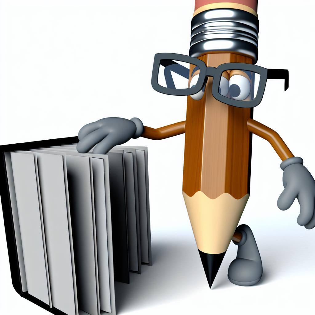 sharp pencil wearing glasses archiving a book